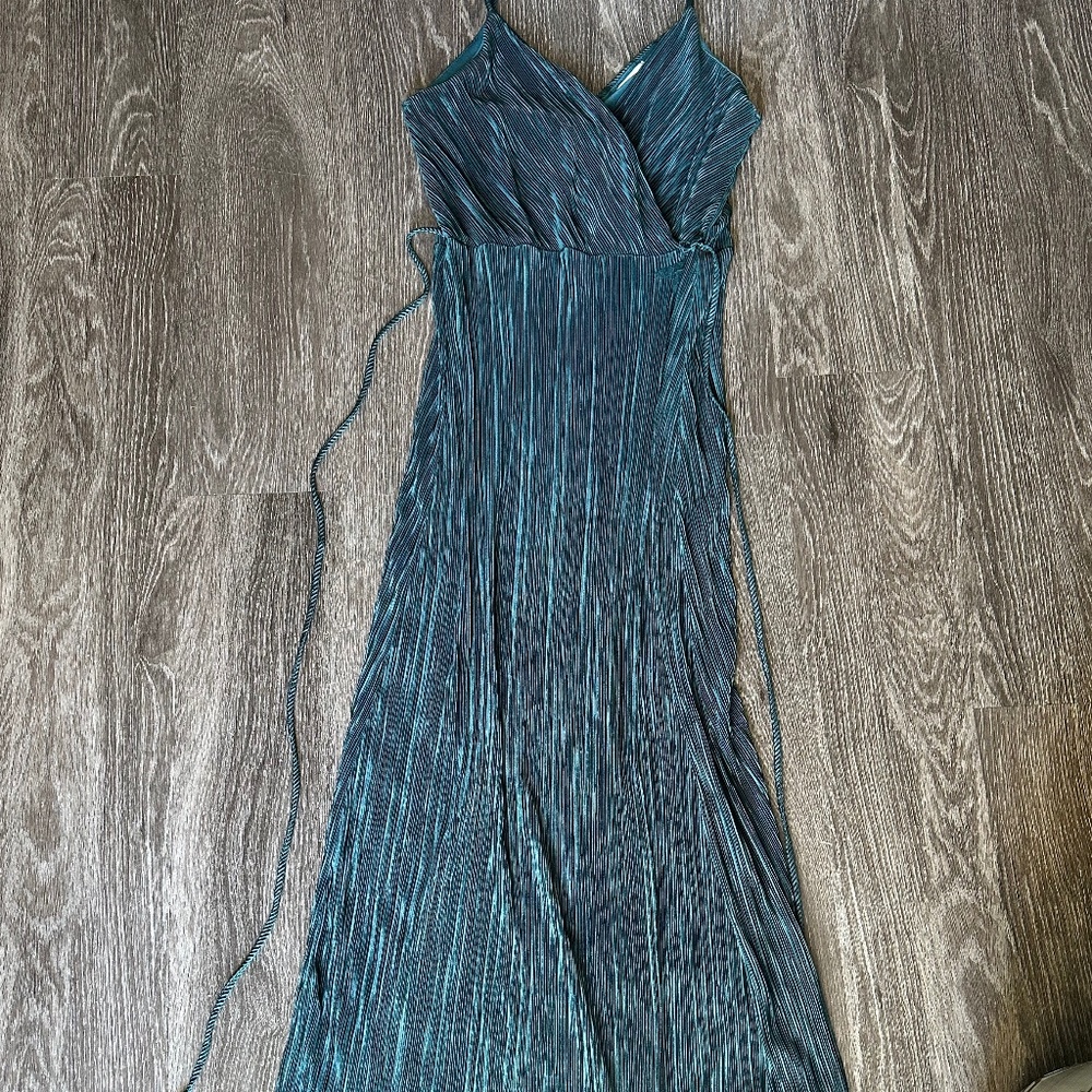 A’Gaci Ribbed Dark Turquoise Wrap-Around Dress Large